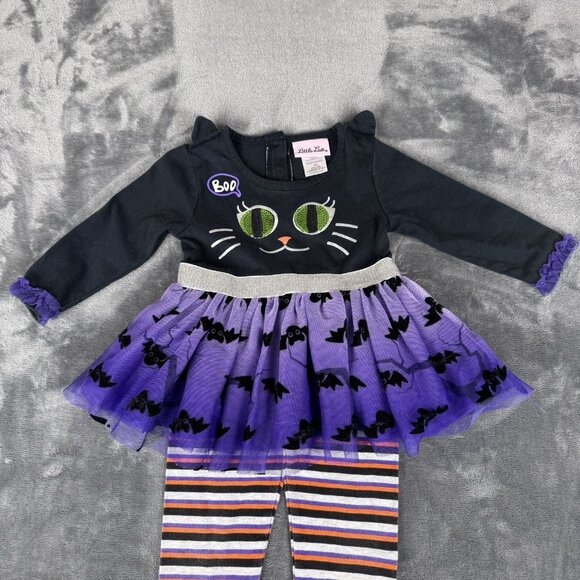 Little Lass Halloween Kitty Cat Bat Shirt W/tutu Pants 2 Piece Outfit 18 Months - Picture 2 of 6
